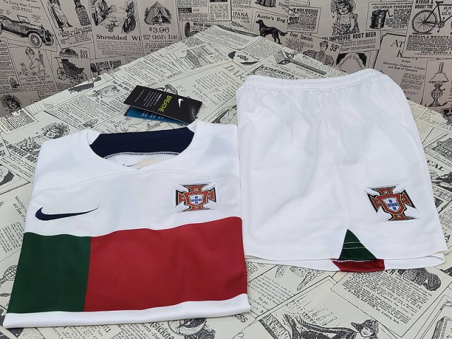 Portugal 🇵🇹 World Cup 2022 Kids Kit Set, Away Jersey Shorts & Socks. - World Cup Retro Soccer Shop