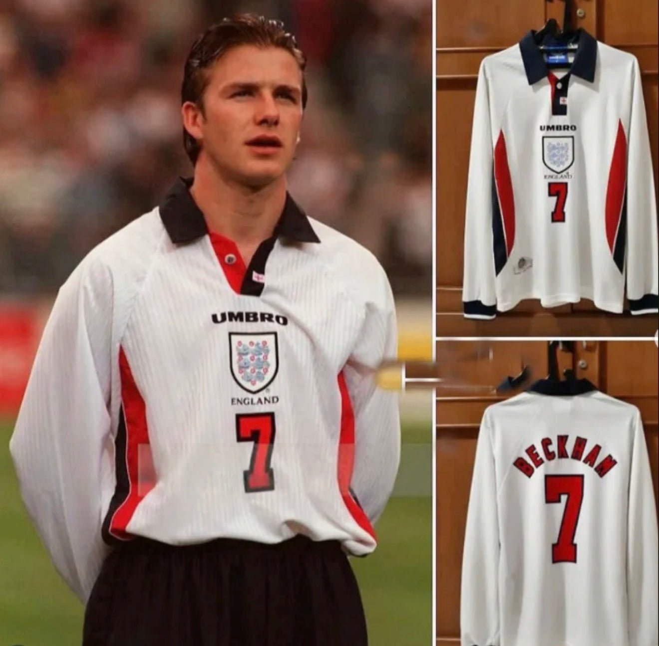 England 🏴󠁧󠁢󠁥󠁮󠁧󠁿 1998 World Cup “Long Sleeve” Home Jersey. - World Cup Retro Soccer Shop