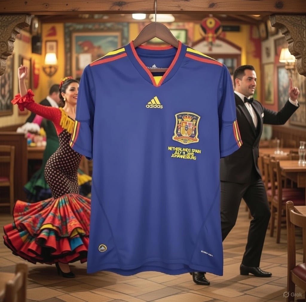 Spain 🇪🇸 2010 World Cup Final “Champions” Away Jersey. - World Cup Retro Soccer Shop