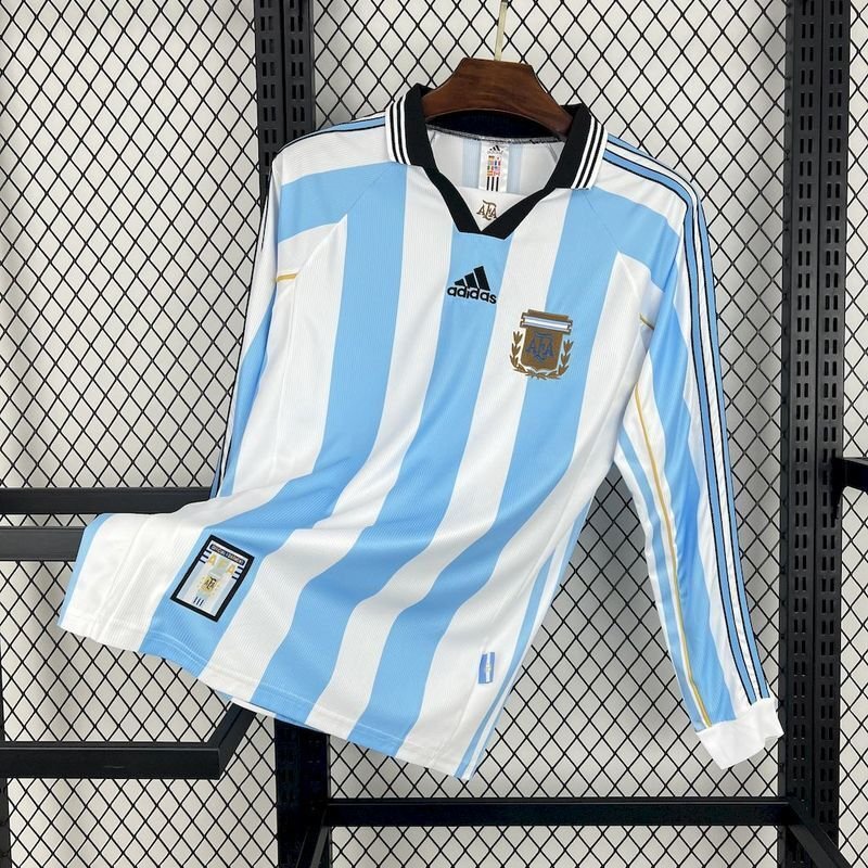 Argentina 🇦🇷 1998 World Cup Long Sleeve Home Jersey. - World Cup Retro Soccer Shop