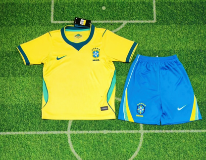 Brazil 🇧🇷 2026 World Cup Retro Kids Kit Set Home Jersey, Shorts & Socks.