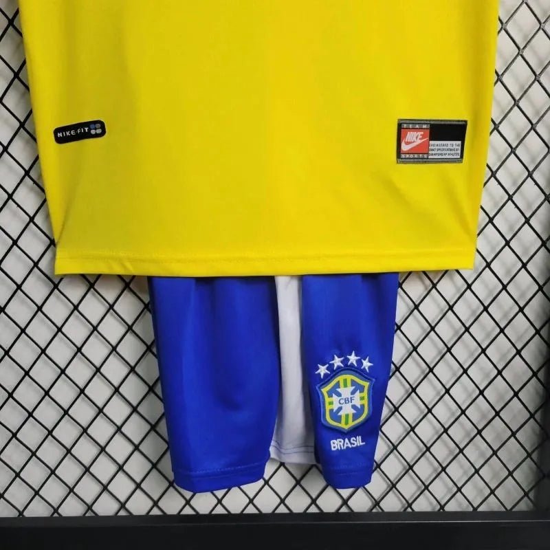Brazil 🇧🇷 1998 World Cup Retro Kids Kit Set Home Jersey, Shorts & Socks. - World Cup Retro Soccer Shop