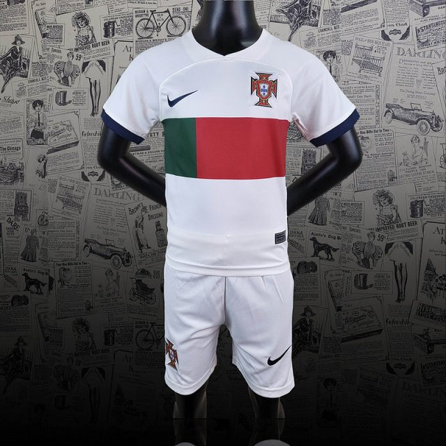 Portugal 🇵🇹 World Cup 2022 Kids Kit Set, Away Jersey Shorts & Socks. - World Cup Retro Soccer Shop