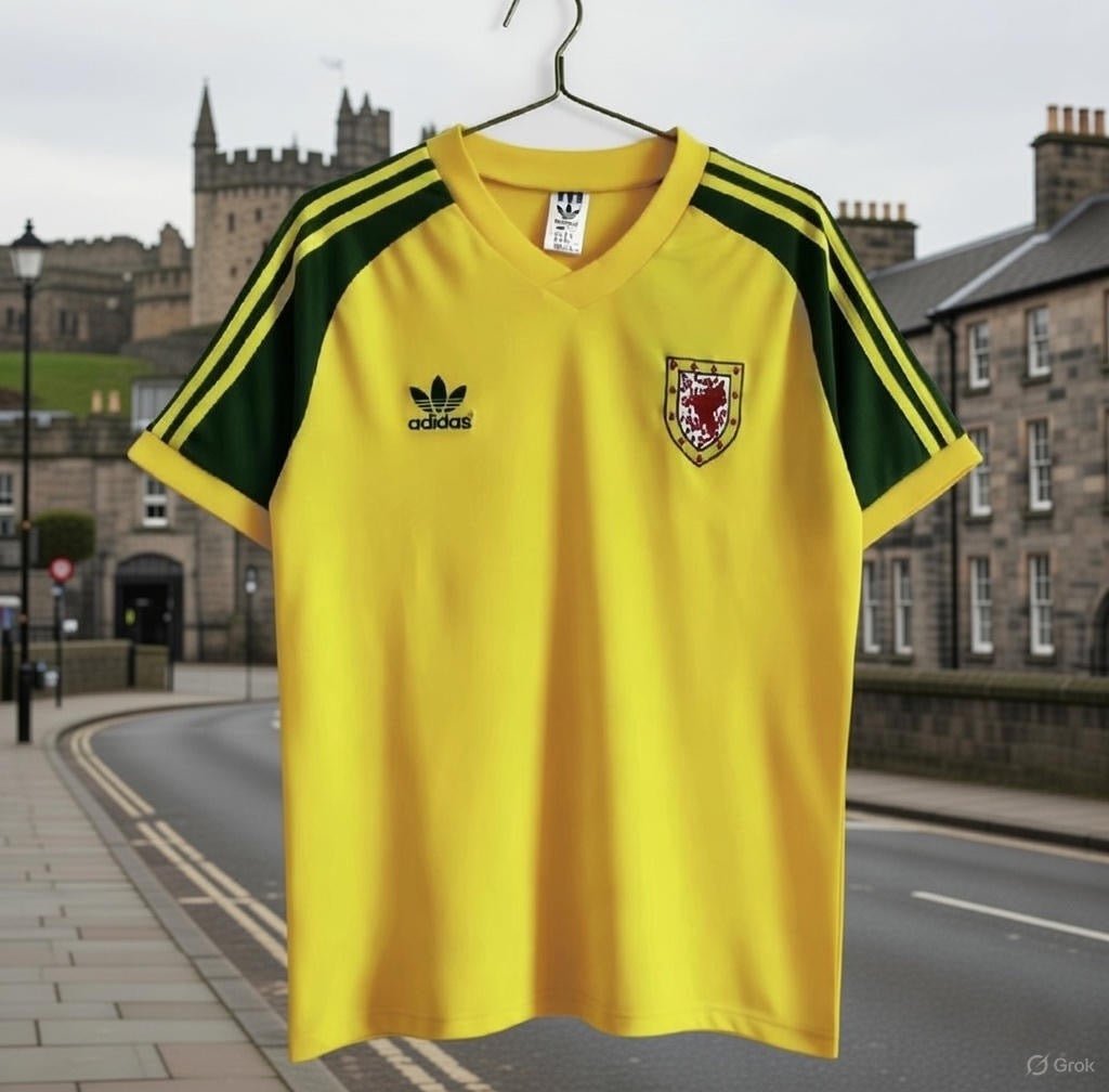 Wales 🏴󠁧󠁢󠁷󠁬󠁳󠁿 1982 Away Jersey. - World Cup Retro Soccer Shop