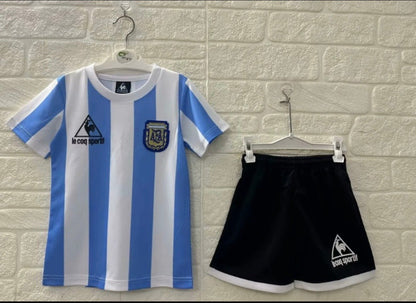 Argentina 🇦🇷 1986 World Cup Kids Kit Set, Home Jersey, Shorts & Socks. - World Cup Retro Soccer Shop