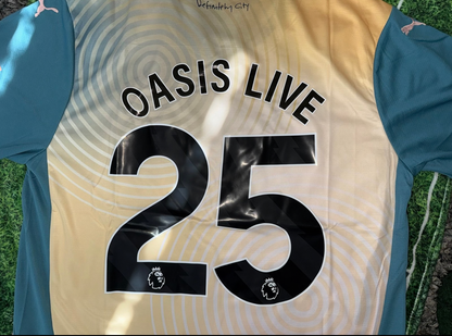 Manchester City FC 24/25 fourth edition short sleeve jersey with "Definitely Maybe" album special design, by World Cup Retro Soccer Shop.