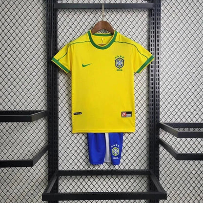 Brazil 🇧🇷 1998 World Cup Retro Kids Kit Set Home Jersey, Shorts & Socks. - World Cup Retro Soccer Shop
