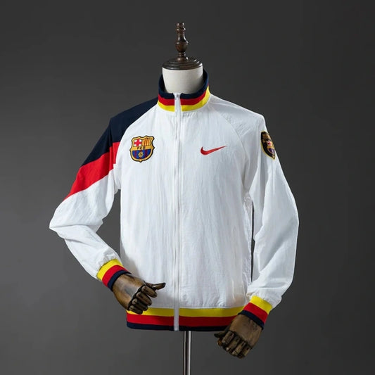 Barcelona FC 94/95 retro windbreaker track jacket, long sleeve with team logo, from World Cup Retro Soccer Shop.