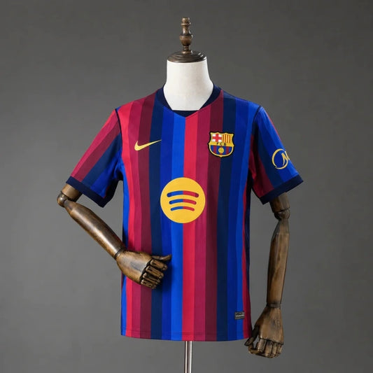 Barcelona FC 2026/27 home jersey, short sleeve, featuring team badge and design details, from World Cup Retro Soccer Shop.