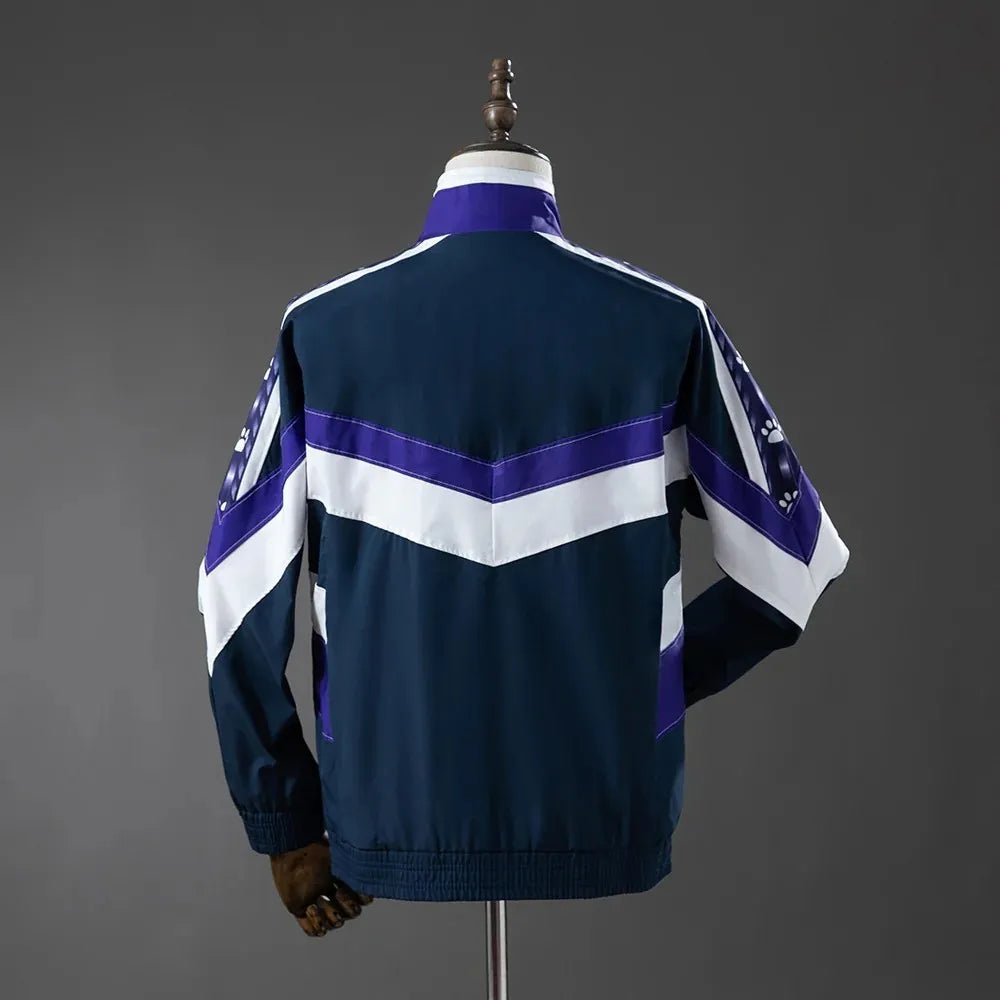 Real Madrid 94/97 retro long sleeve track jacket with team logo and classic design, featuring white and purple color details.