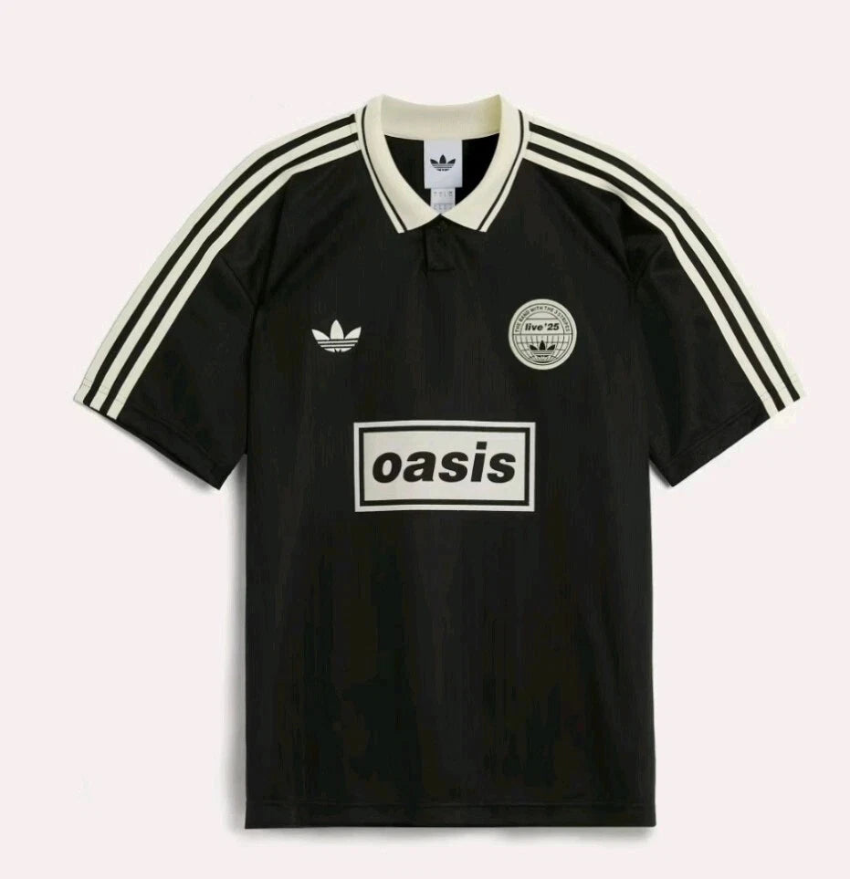 Adidas OASIS TOUR lifestyle short sleeve shirt with retro soccer design, featuring bold graphics and vibrant colors.