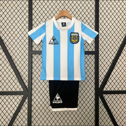 Argentina 🇦🇷 1986 World Cup Kids Kit Set, Home Jersey, Shorts & Socks. - World Cup Retro Soccer Shop