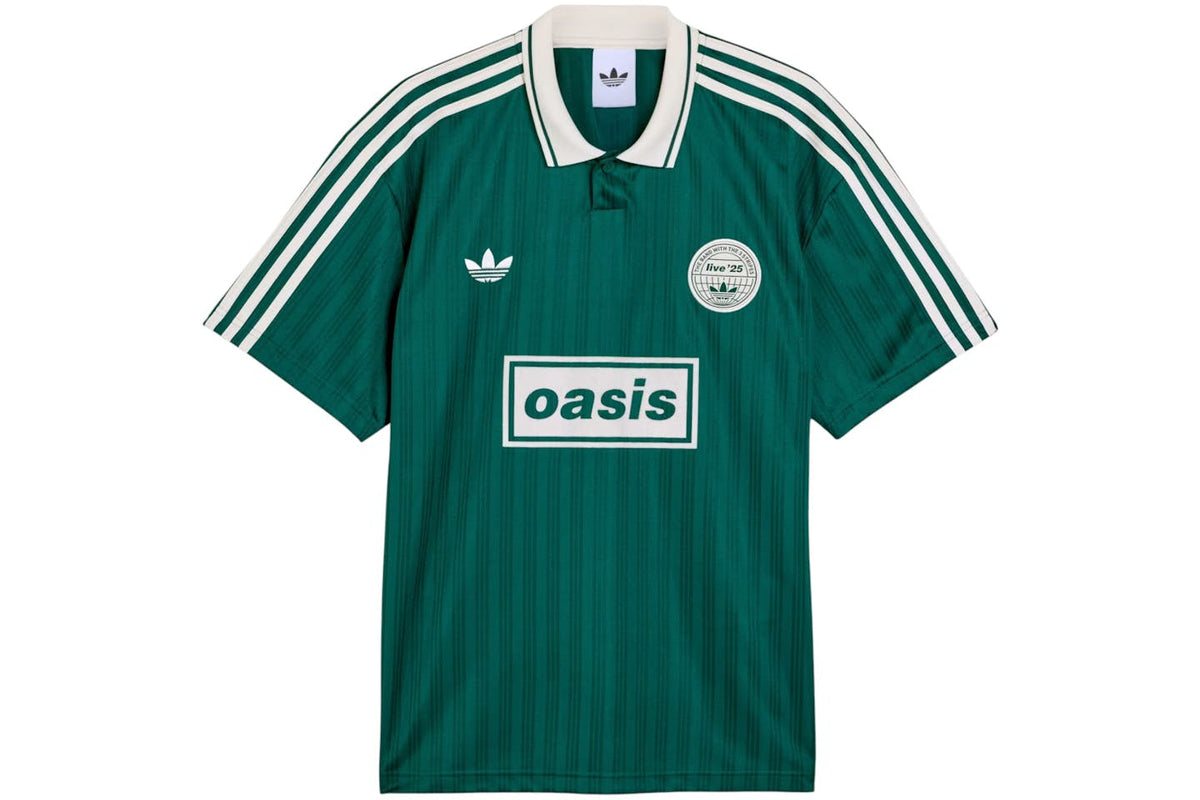 Green Adidas Oasis Tour Lifestyle soccer jersey, short sleeve design, featuring World Cup Retro Soccer Shop branding.