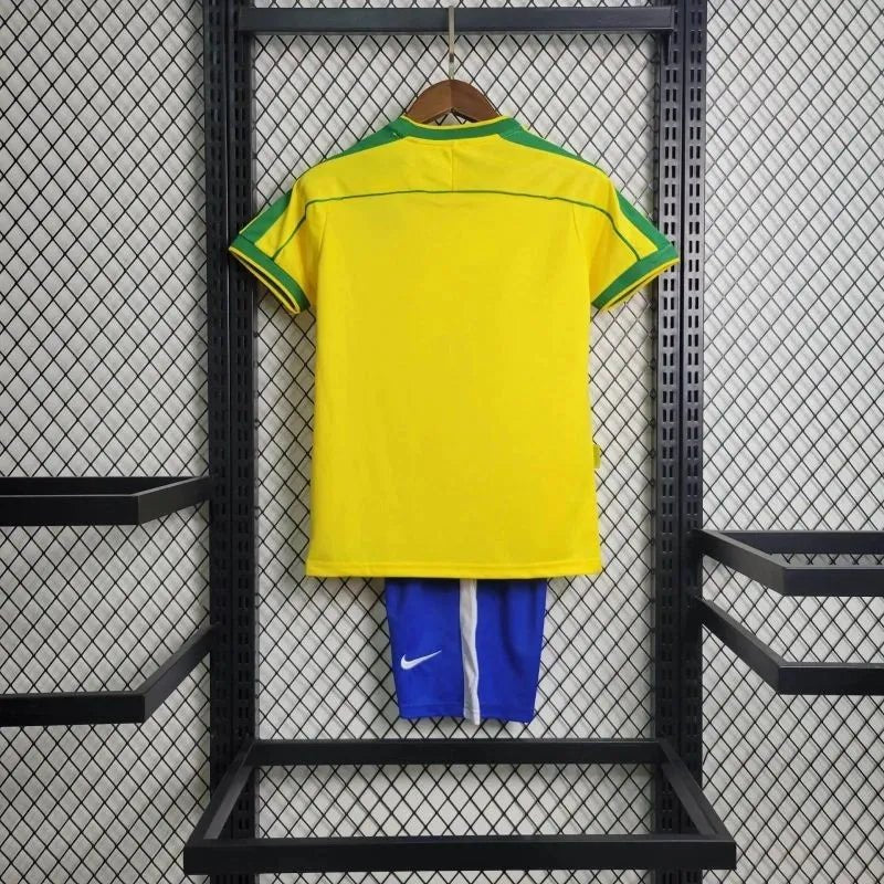 Brazil 🇧🇷 1998 World Cup Retro Kids Kit Set Home Jersey, Shorts & Socks. - World Cup Retro Soccer Shop