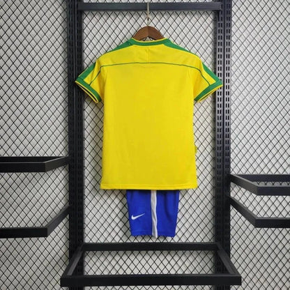 Brazil 🇧🇷 1998 World Cup Retro Kids Kit Set Home Jersey, Shorts & Socks. - World Cup Retro Soccer Shop