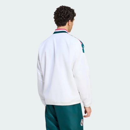 Real Madrid 26/27 all weather long sleeve track jacket by World Cup Retro Soccer Shop, featuring team logo and sporty design.