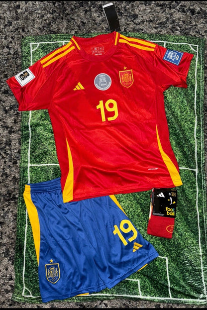 Spain 🇪🇸 Euro 2024 “Champions”Kids Kit Set, Home Jersey Shorts & Socks. - World Cup Retro Soccer Shop