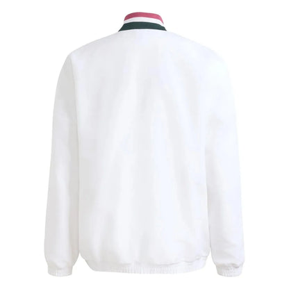 Real Madrid 26/27 all weather long sleeve track jacket with team logo, black and white design, by World Cup Retro Soccer Shop.