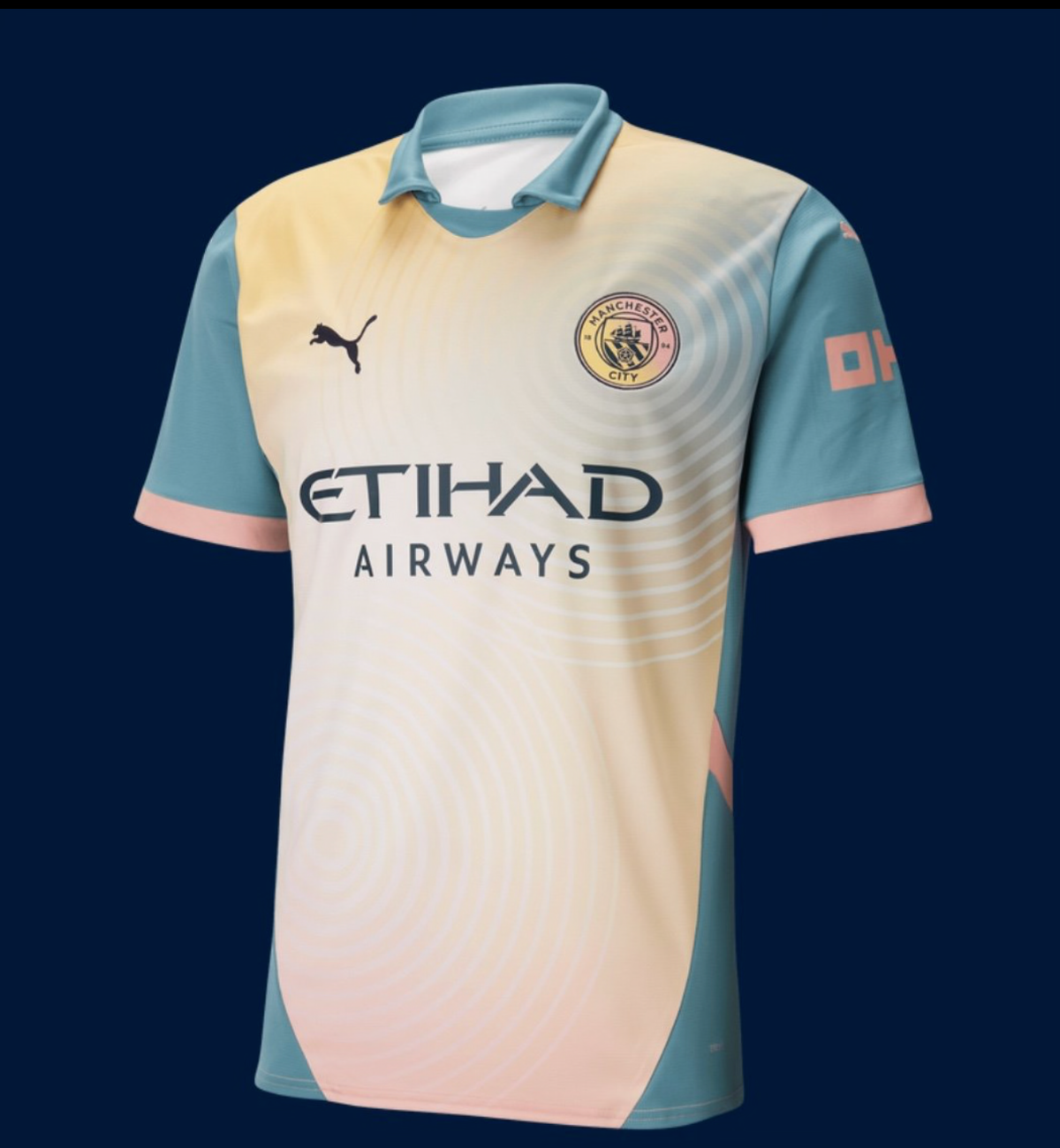 Manchester City FC 24/25 4th short sleeve jersey with "Definitely Maybe" album special edition, from World Cup Retro Soccer Shop.
