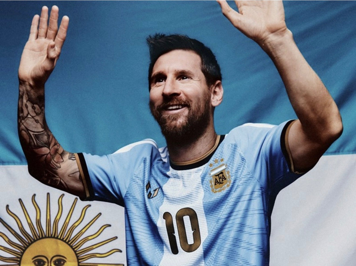 Argentina Lionel Messi farewell short sleeve jersey with team crest and player name, last game vs Benin on October 6, 2026.