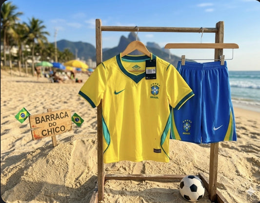 Brazil 🇧🇷 2026 World Cup Retro Kids Kit Set Home Jersey, Shorts & Socks.