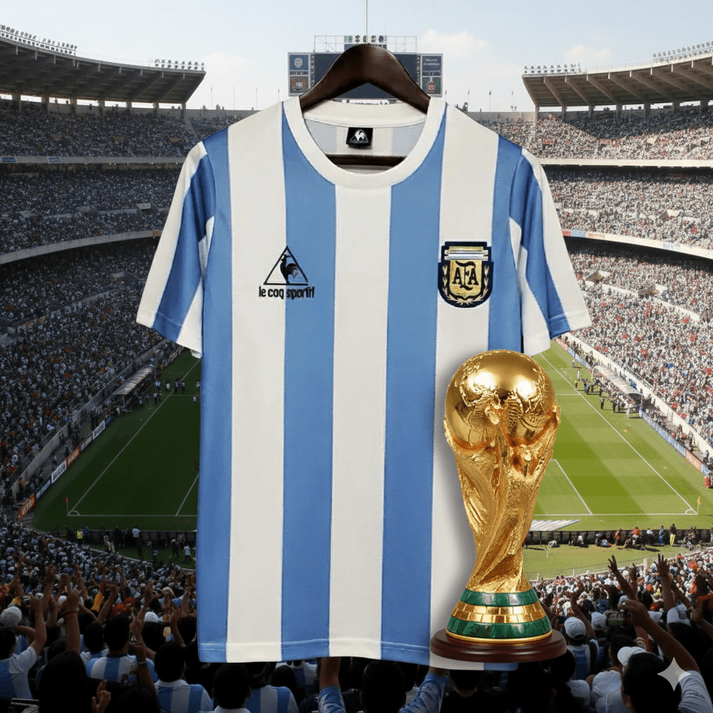 Argentina 🇦🇷 1986 World Cup “Champions” Home Jersey. - World Cup Retro Soccer Shop