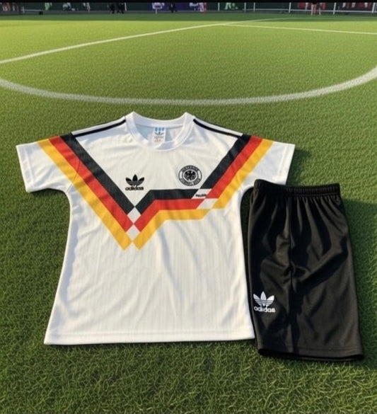 Germany (West) 🇩🇪 1990 World Cup Kids Kit Set, Home Jersey Shorts & Socks. - World Cup Retro Soccer Shop