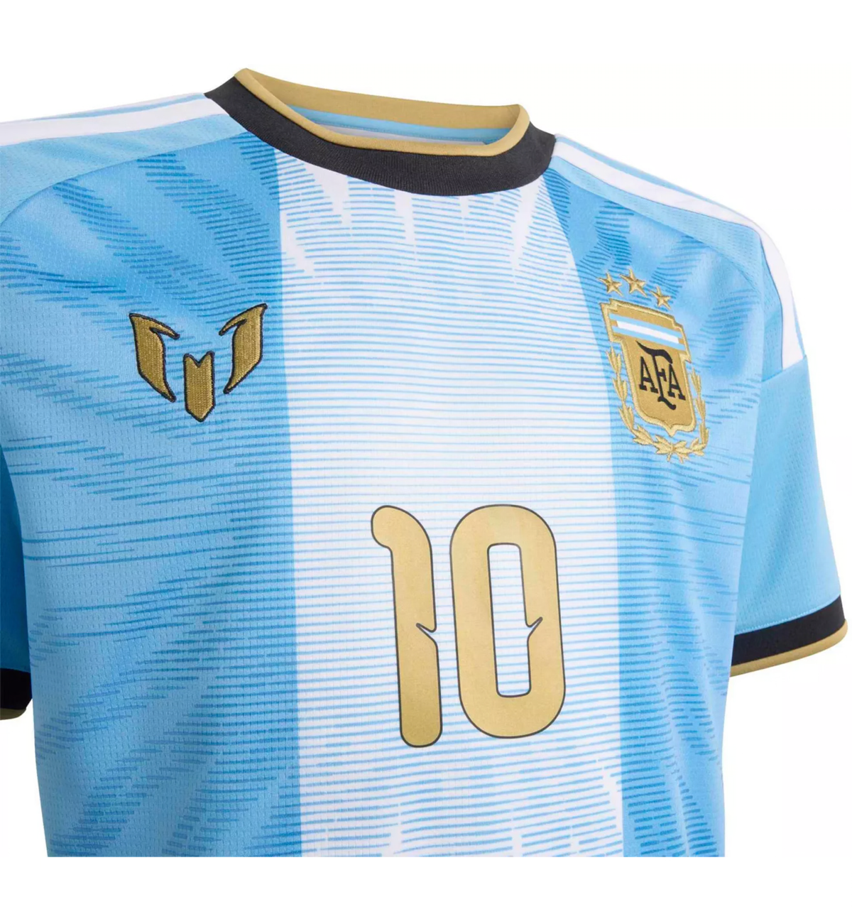 Argentina Lionel Messi farewell jersey, short sleeve, featuring team crest and last game details, from World Cup Retro Soccer Shop.