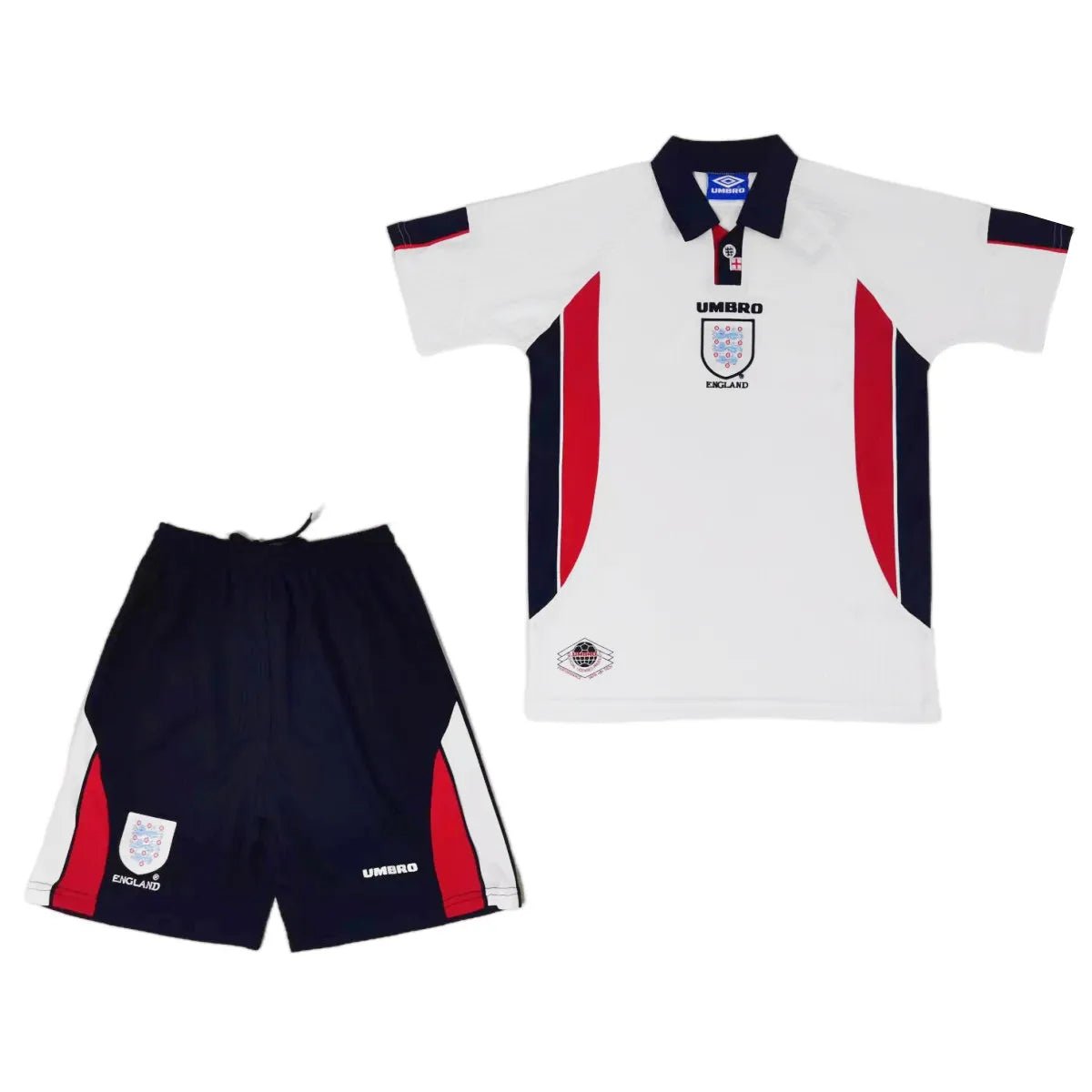 England 🏴󠁧󠁢󠁥󠁮󠁧󠁿 1998 World Cup Kids Kit Set Home Jersey, Shorts & Socks. - World Cup Retro Soccer Shop