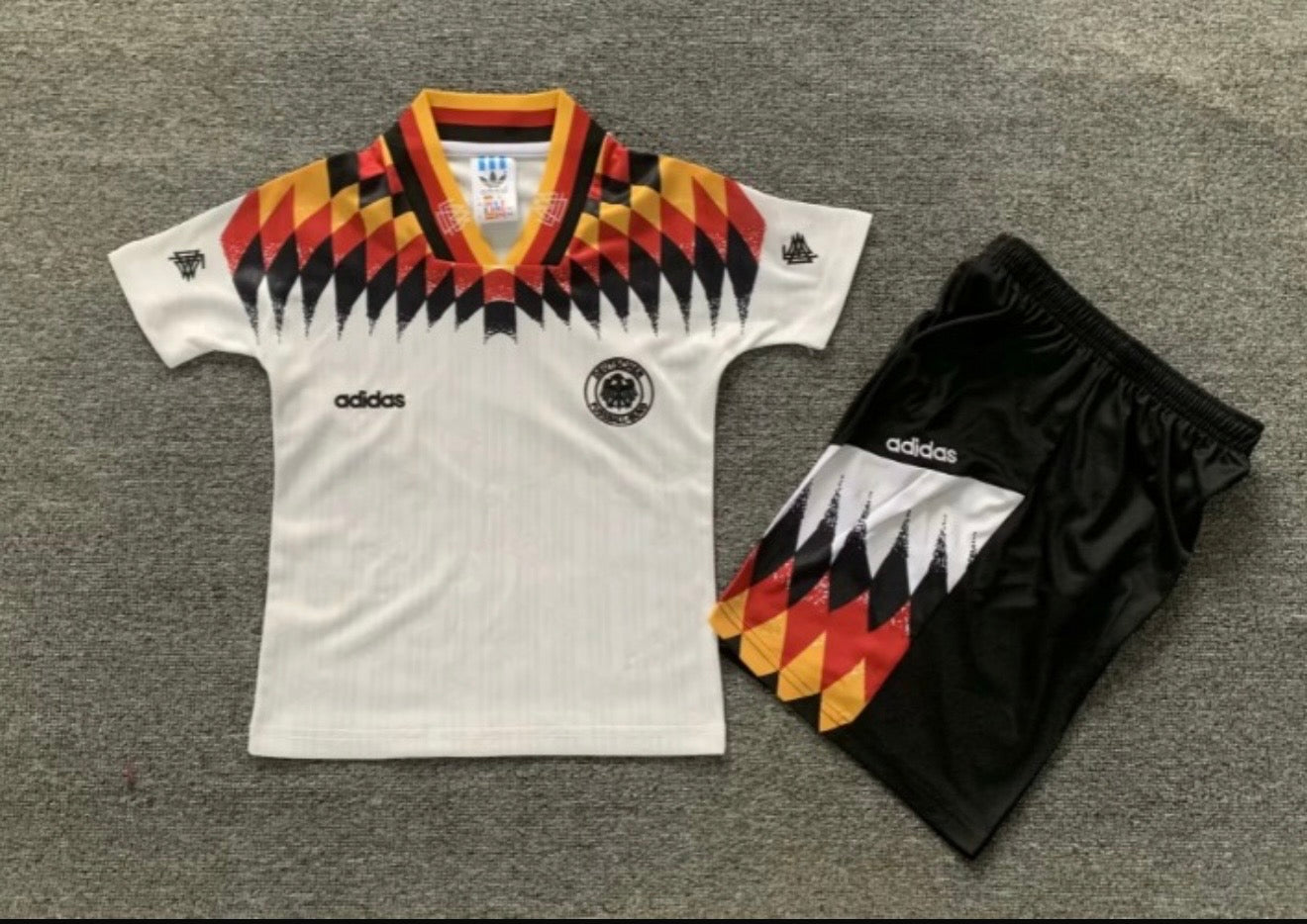 Germany 🇩🇪 1994 World Cup Kids Kit Set, Home Jersey Shorts & Socks. - World Cup Retro Soccer Shop