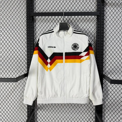 Long sleeve West Germany 1990 retro soccer track jacket with classic design, from World Cup Retro Soccer Shop.