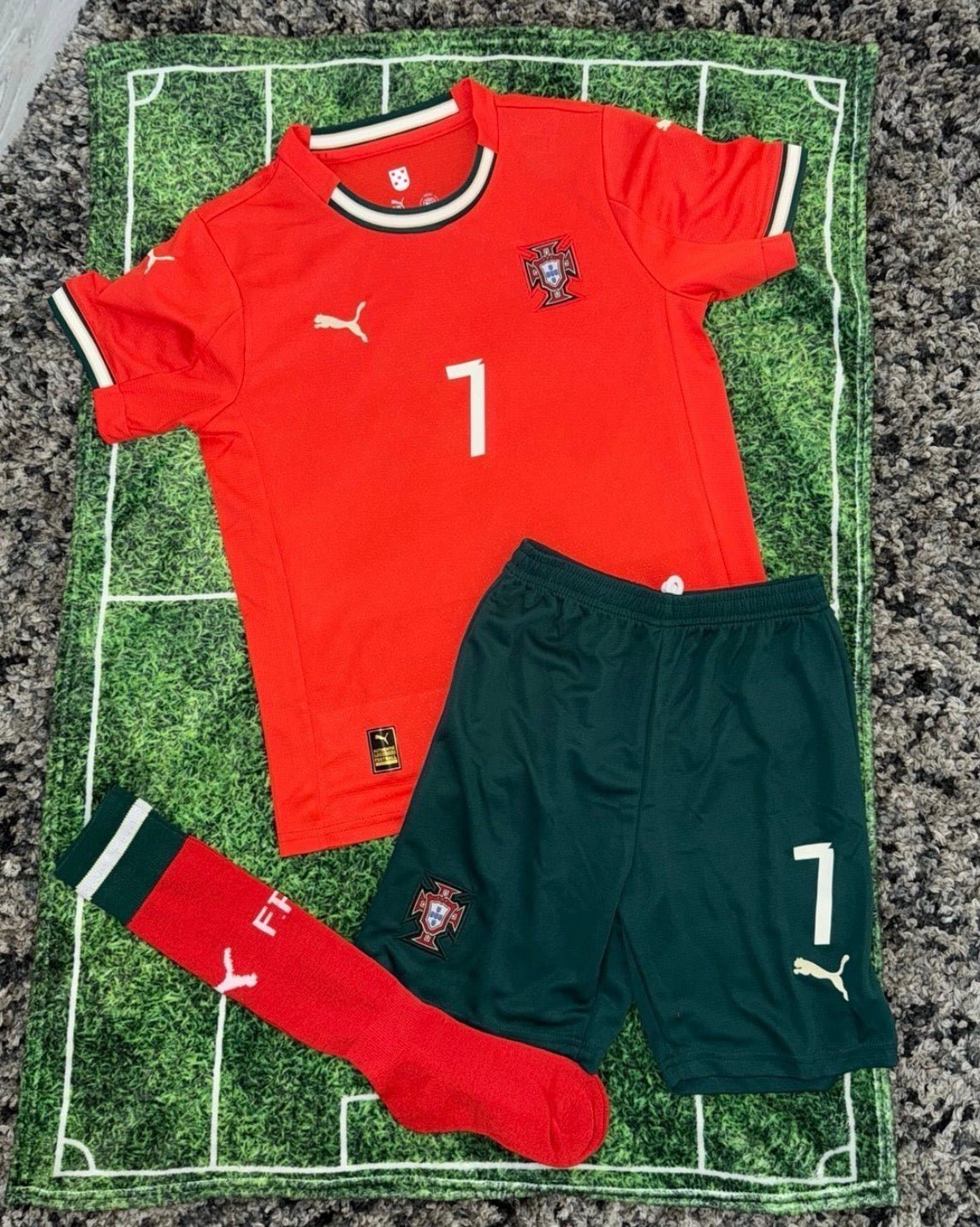 Portugal 🇵🇹 2025 1st Edition Puma Kids Kit Set, Home Jersey Shorts & Socks. - World Cup Retro Soccer Shop