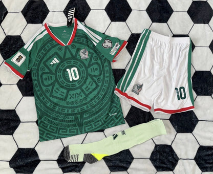 Mexico 🇲🇽 2026 World Cup Kids Kit Set, Home Jersey Shorts & Socks.