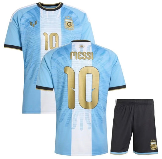 Kids Argentina Lionel Messi farewell short sleeve jersey with last game details, World Cup Retro Soccer Shop brand.