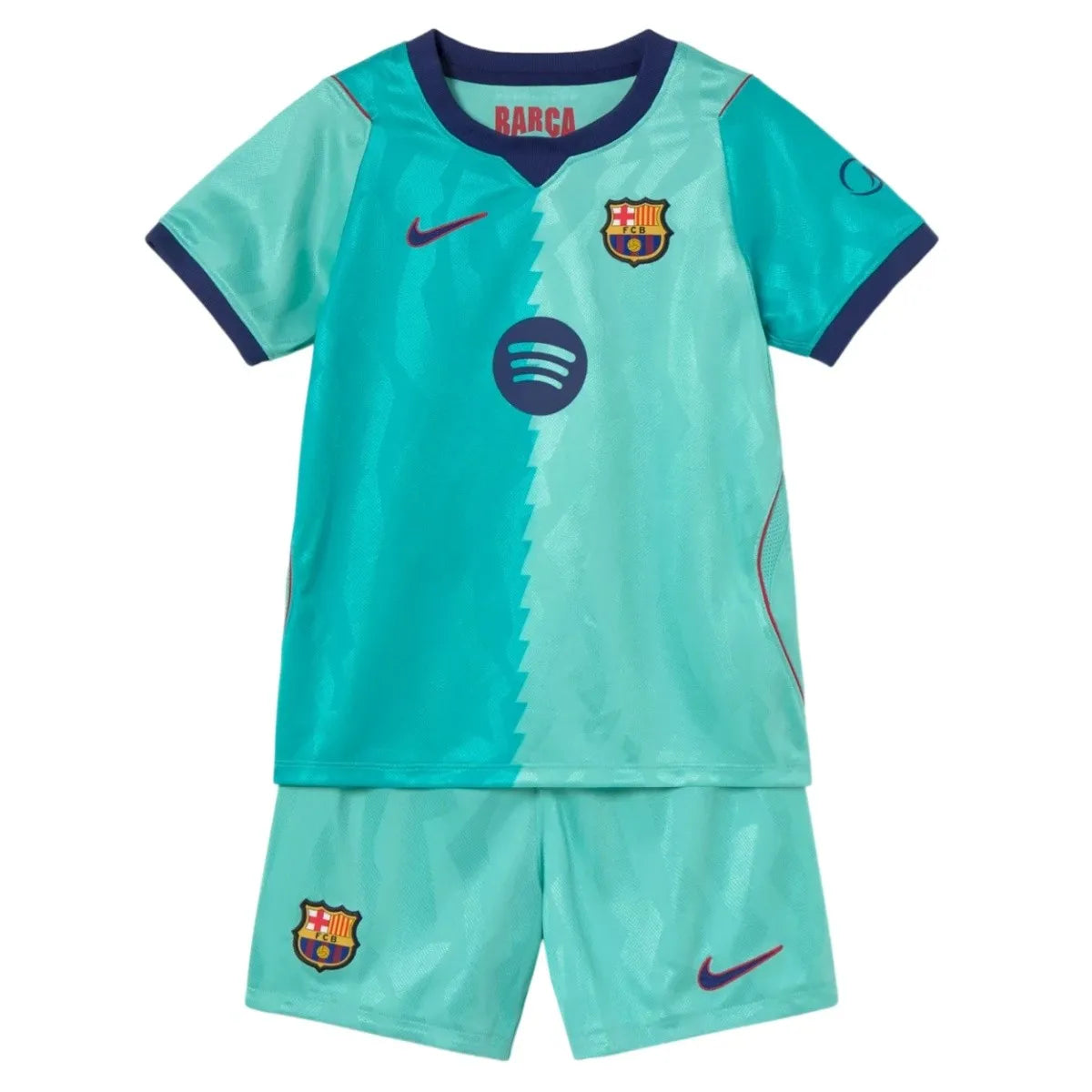 Barcelona 26/27 third kids soccer kit set with short sleeve home jersey, shorts, and socks from World Cup Retro Soccer Shop.