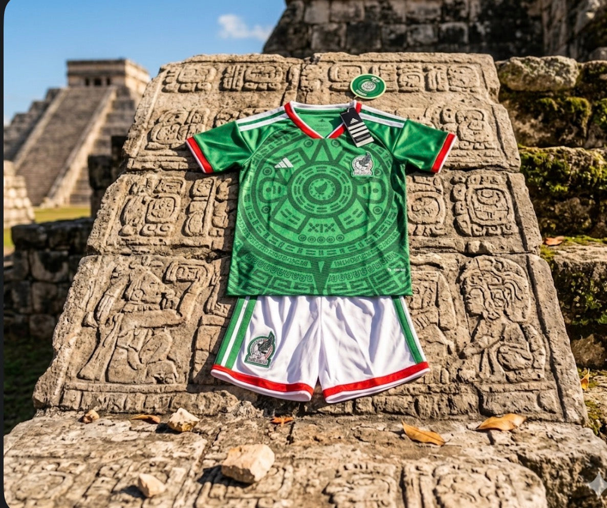 Mexico 🇲🇽 2026 World Cup Kids Kit Set, Home Jersey Shorts & Socks.