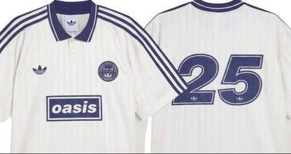 White Adidas OASIS TOUR Lifestyle short sleeve jersey from the World Cup Retro Soccer Shop, featuring team and brand details.