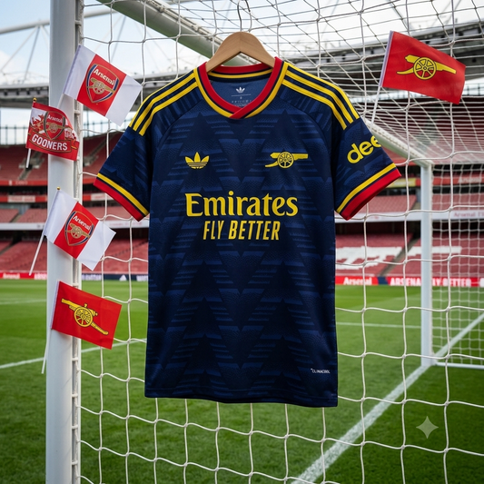 Arsenal 26/27 Away Kit. Gold Premier League patch.
