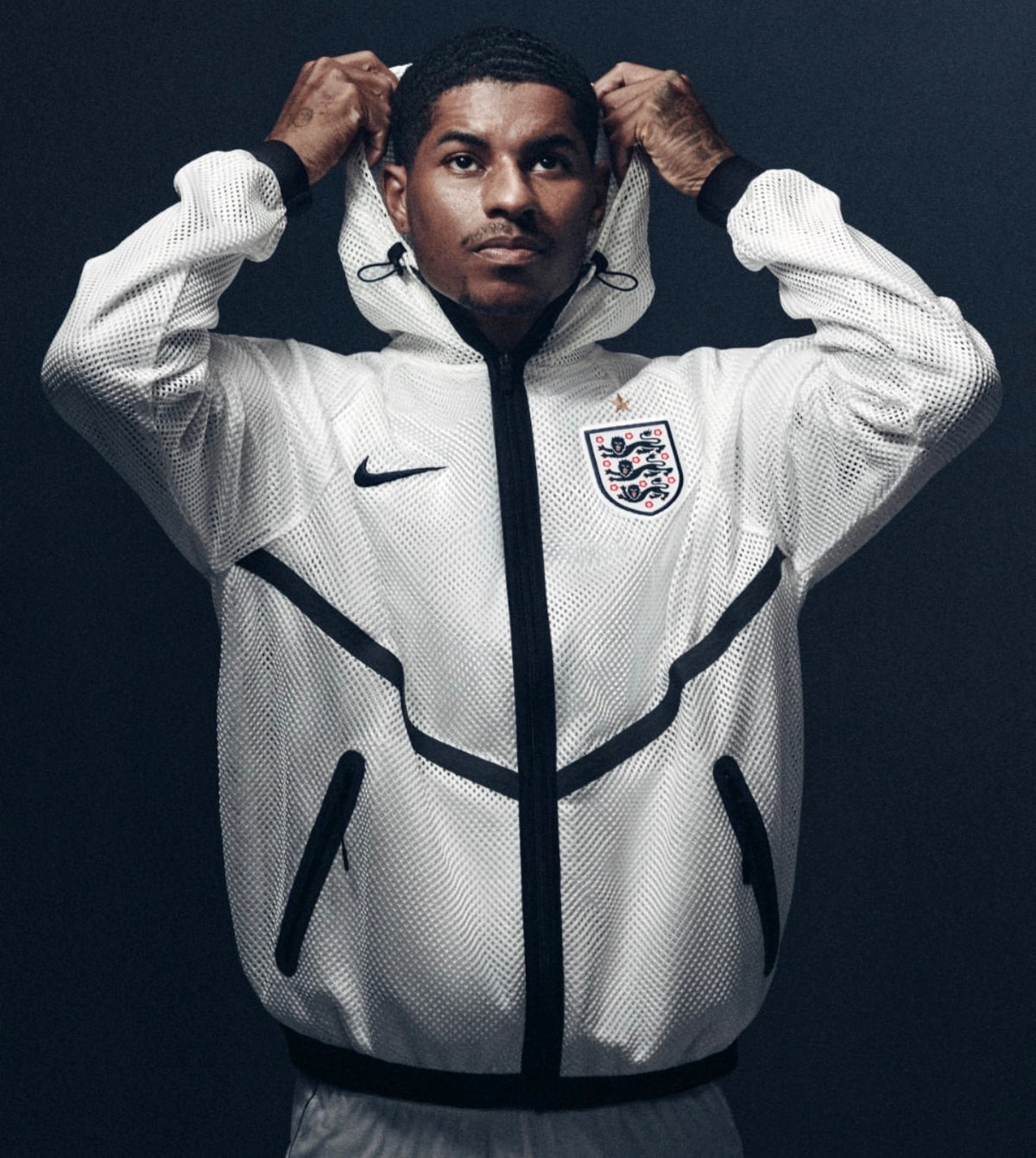 England World Cup 2026 warm-up long sleeve jacket by World Cup Retro Soccer Shop, featuring team logo and sporty design.