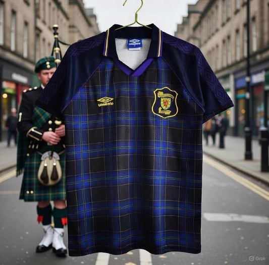 Scotland 🏴󠁧󠁢󠁳󠁣󠁴󠁿 Euro 1996 Home Jersey. - World Cup Retro Soccer Shop