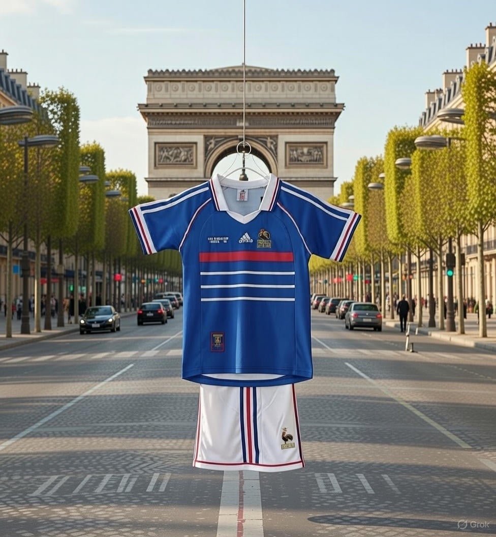 France 🇫🇷 1998 World Cup Champions Kids Kit Set Home Jersey, Shorts & Socks. - World Cup Retro Soccer Shop