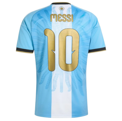 Kids short sleeve Argentina Lionel Messi farewell jersey featuring last game vs Benin, with team logo and Messi’s name and number.