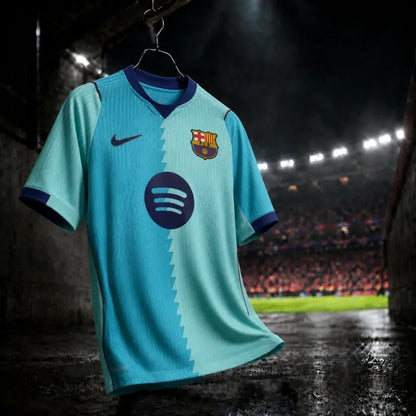 Barcelona FC 26/27 third jersey, short sleeve, vibrant design, featuring team crest and unique color pattern, by World Cup Retro Soccer Shop.