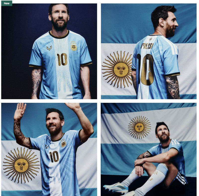 Argentina Lionel Messi farewell short sleeve jersey with team logo and last game details, worn by Messi during the final match.
