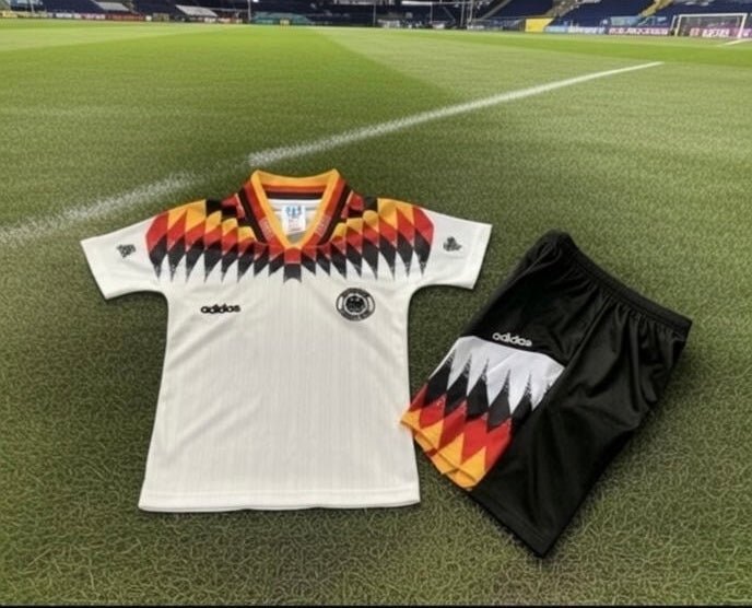 Germany 🇩🇪 1994 World Cup Kids Kit Set, Home Jersey Shorts & Socks. - World Cup Retro Soccer Shop