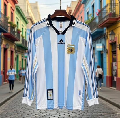 Argentina 🇦🇷 1998 World Cup Long Sleeve Home Jersey. - World Cup Retro Soccer Shop