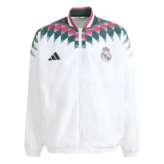 Real Madrid 26/27 all-weather long sleeve track jacket, made by World Cup Retro Soccer Shop, featuring team logo and design details.
